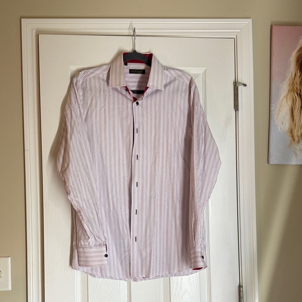 Men's Red Striped Casual Button Down Shirt